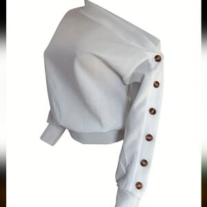 White Button-Detail Sweatshirt